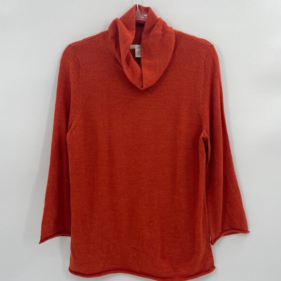 SARAH SPENCER Merino Wool Knit Sweater Top Size XL Rust Orange Turtle Cowl Neck - Picture 1 of 7